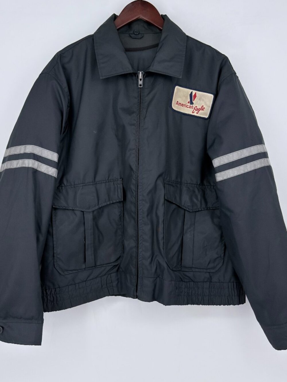Vintage Antler American Eagle Airlines Uniform Jacket Mens XL Black Bomber Work
